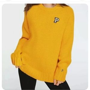 Victoria Secret Pink Crew Knit Sweater Yellow Small